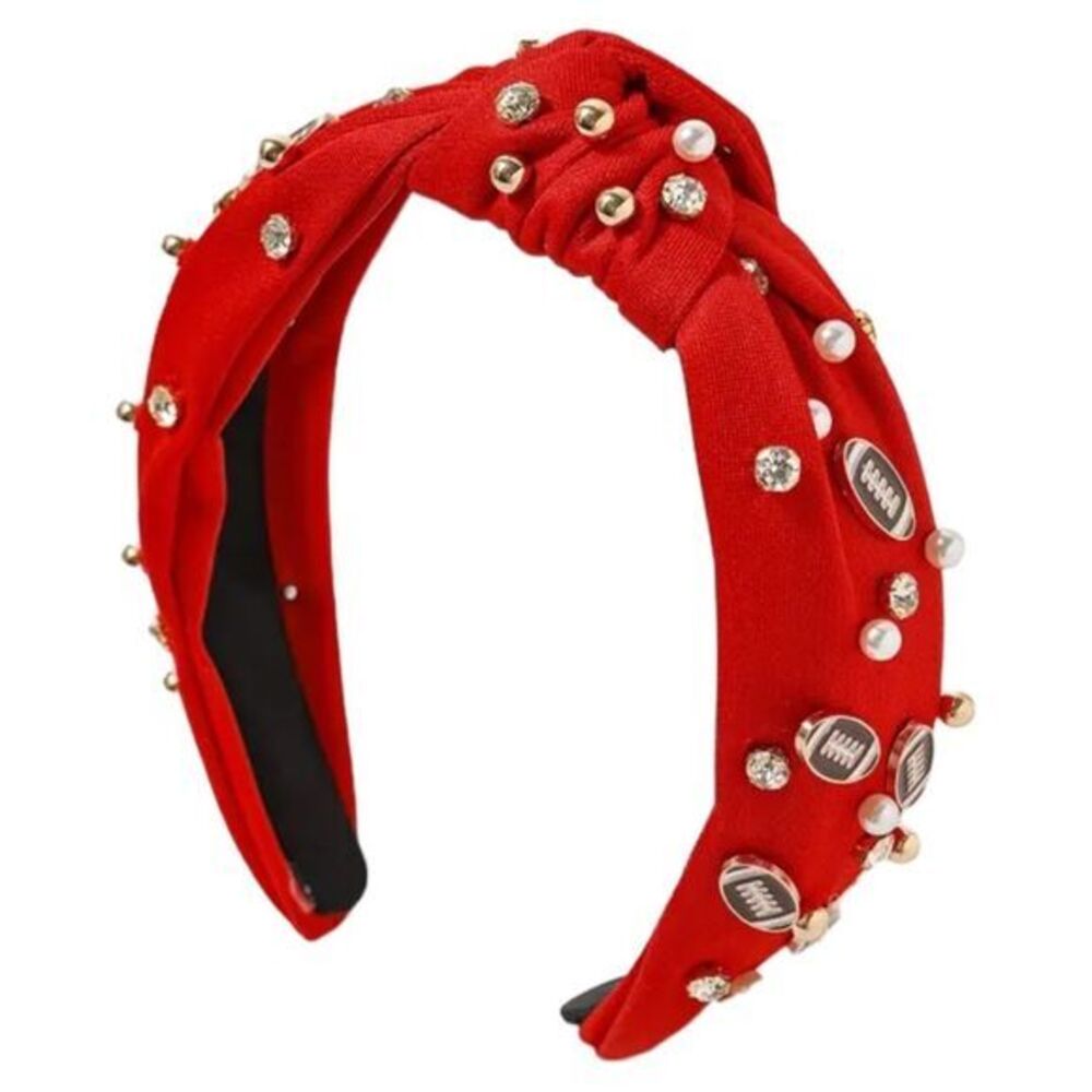 Pearl Jewel Knotted Football Headband Red‎